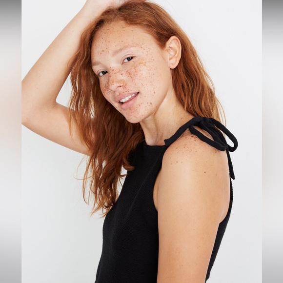 Madewell Black Texture & Thread Tie-Shoulder Tank Top - Picture 4 of 7
